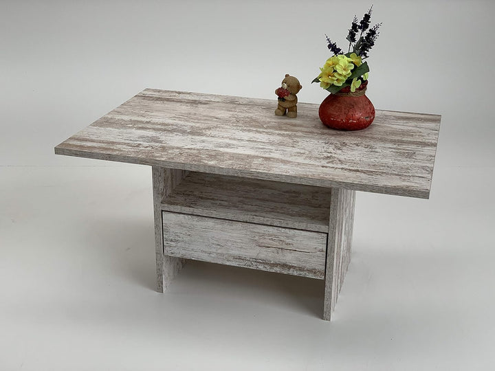 Möbel SD Couchtisch mit Schublade Wohnzimmertisch Kaffeetisch Celine Canyon White Pine