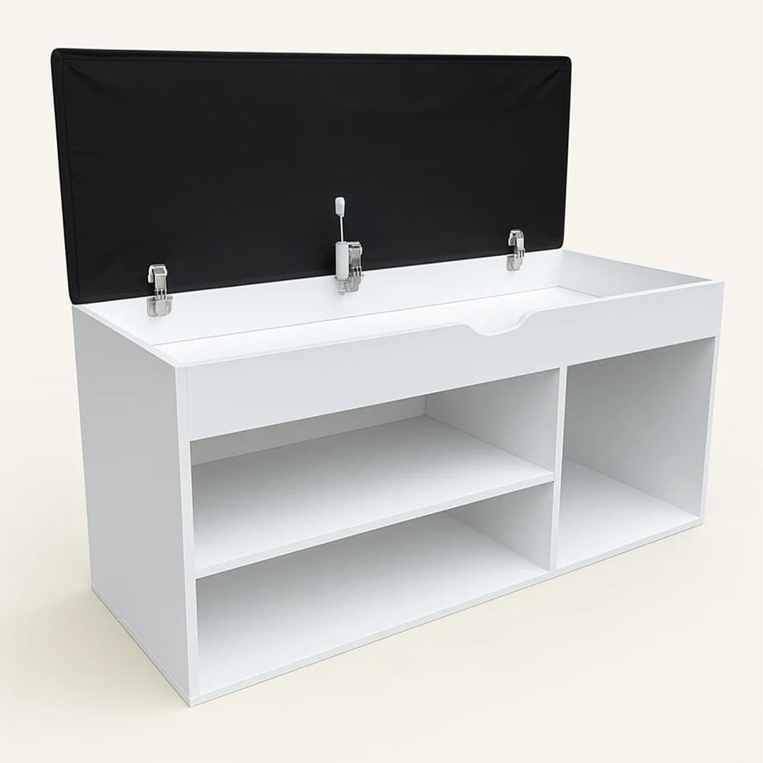 BOXIMO TRIA Schuhschrank mit Sitzbank, MDF und Polyester, 80 x 43 x 30 cm Weiss, Weiss