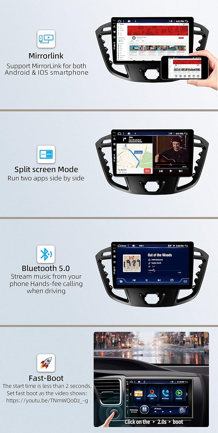 JOYX - [6G+128G] - Android 15 IPS Autoradio Passt für Ford Tourneo Transit Custom (2013-2021) - Kabe