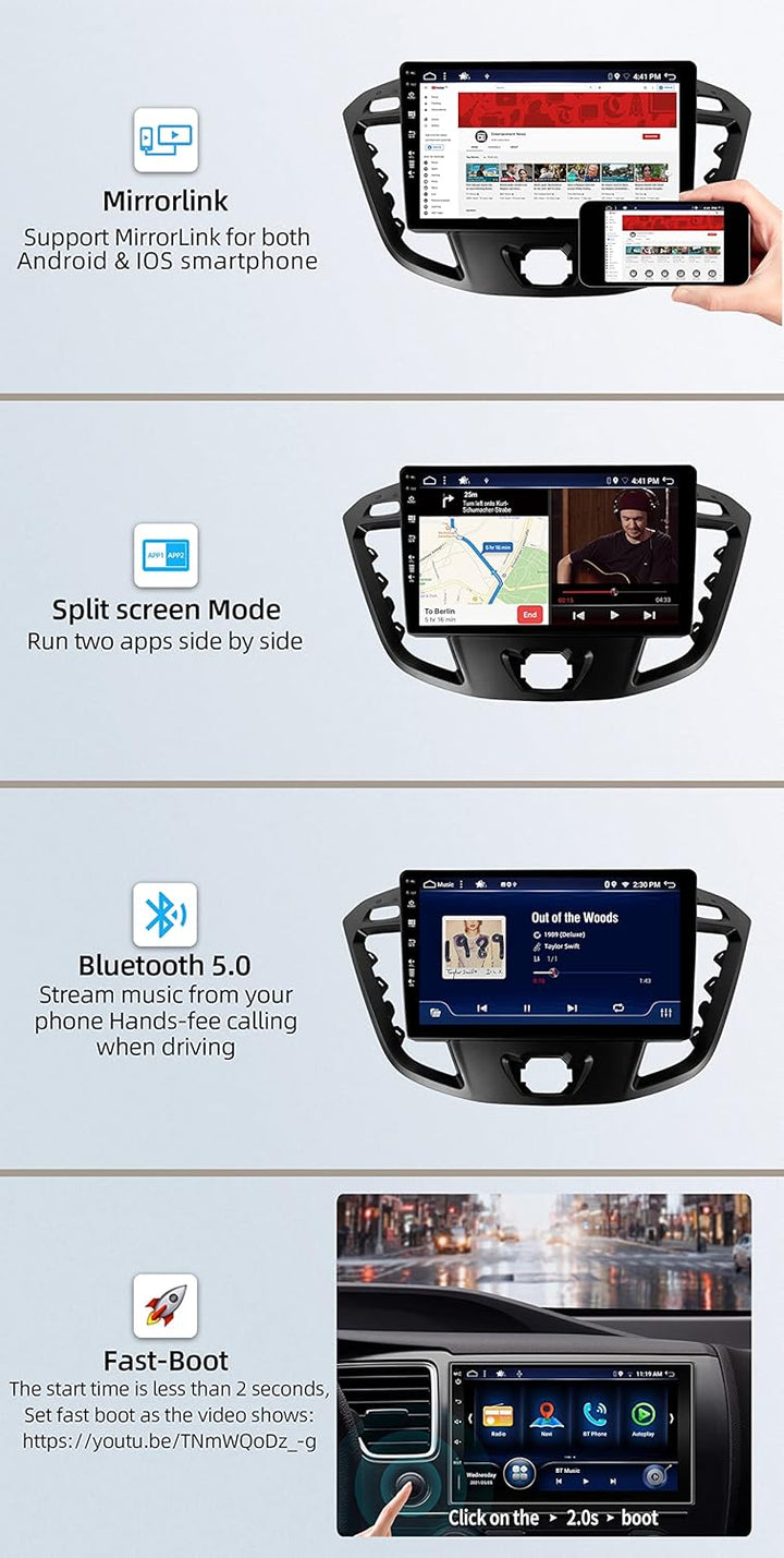 JOYX - [6G+128G] - Android 15 IPS Autoradio Passt für Ford Tourneo Transit Custom (2013-2021) - Kabe