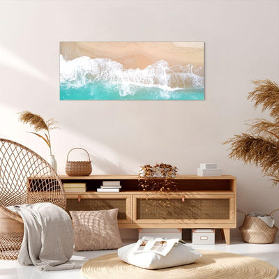 Wandbilder Dekoration Wohnzimmer Meer Welle Sand Panorama Bilder auf Leinwand 120x50cm Leinwandbild