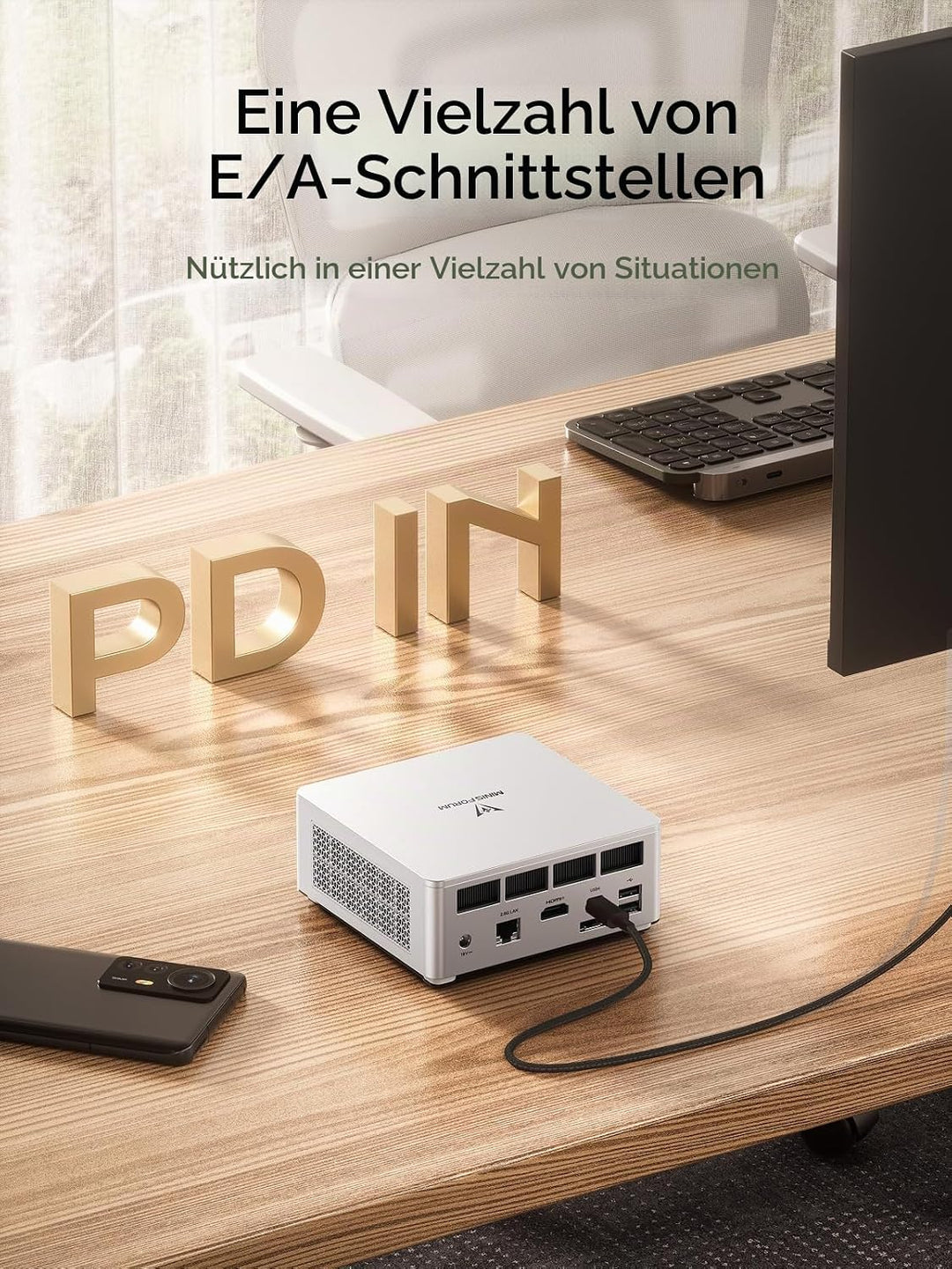 MINIS FORUM DeskMini UM750L Slim Mini PC AMD Ryzen 5 7545U, 16 GB LPDDR5 RAM + 1TB PCIe4.0 SSD, HDMI