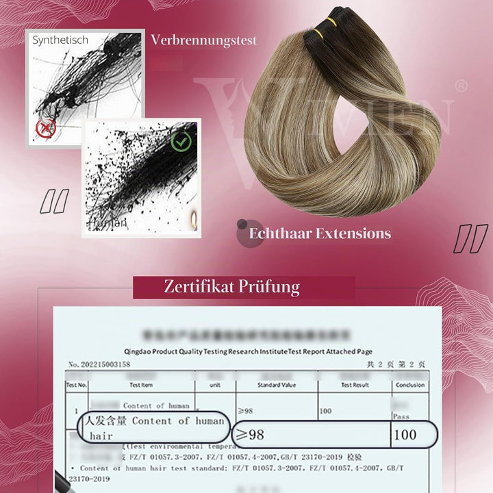 Vivien Tressen Echthaar 100 Gramm 50cm Braun Balayage Extensions Echthaar Tressen zum Einnähen Braun