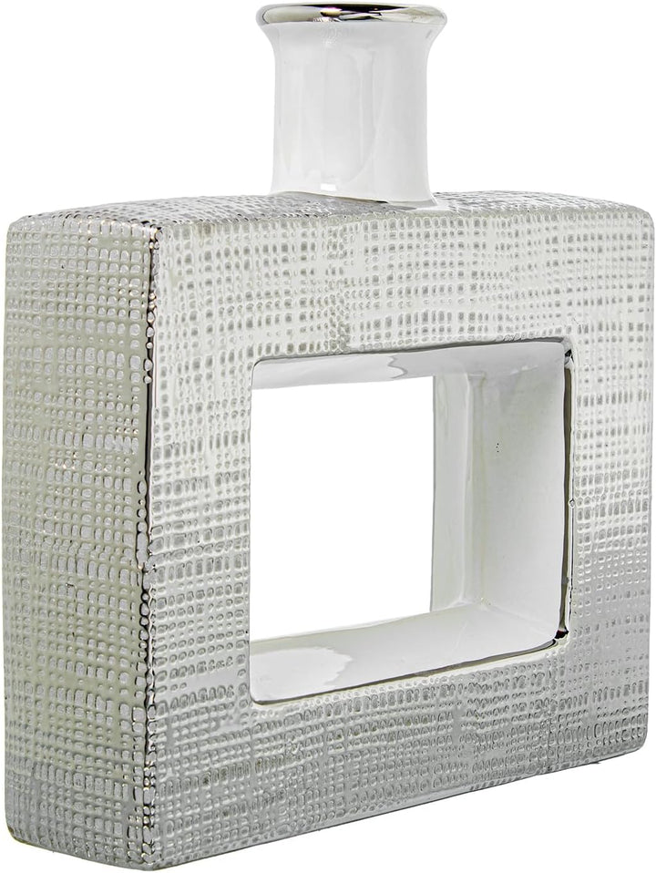 JARRON CERAMICA AGUJERO 24CM PLATA/BLANCO BRILLO_24X6X24CM