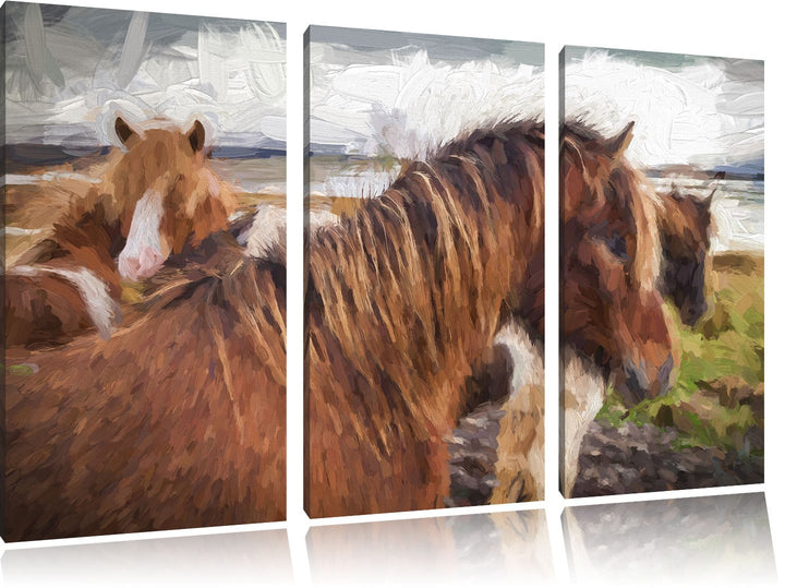 Pixxprint Herde aus Wildpferden als Leinwandbild/Grösse: 3Teilig (120x80) / Wandbild/Kunstdruck/fert