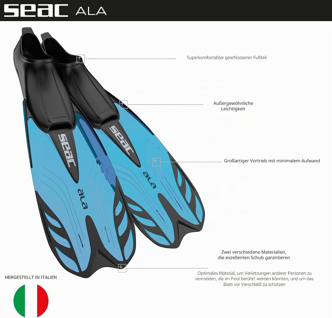 Seac Ala, Flossen mit geschlossenem Fussteil, ideal zum Schnorcheln und Schwimmen 44-45 Blau, 44-45