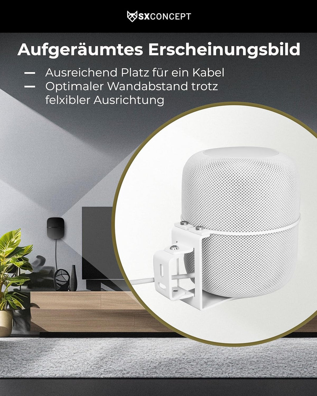 Homepod Wandhalterung | für Apple Homepod und Homepod 2 | optimale Raumoptik & platzsparend | Bewegl