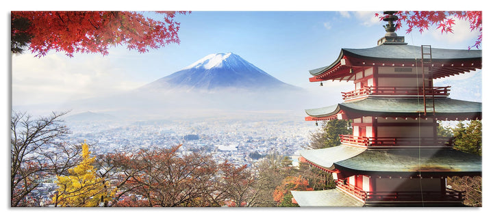 Glasbild Panorama | Wandbild aus Echtglas | Japanischer Tempel im Herbst | 120x50 cm | inkl. Aufhäng