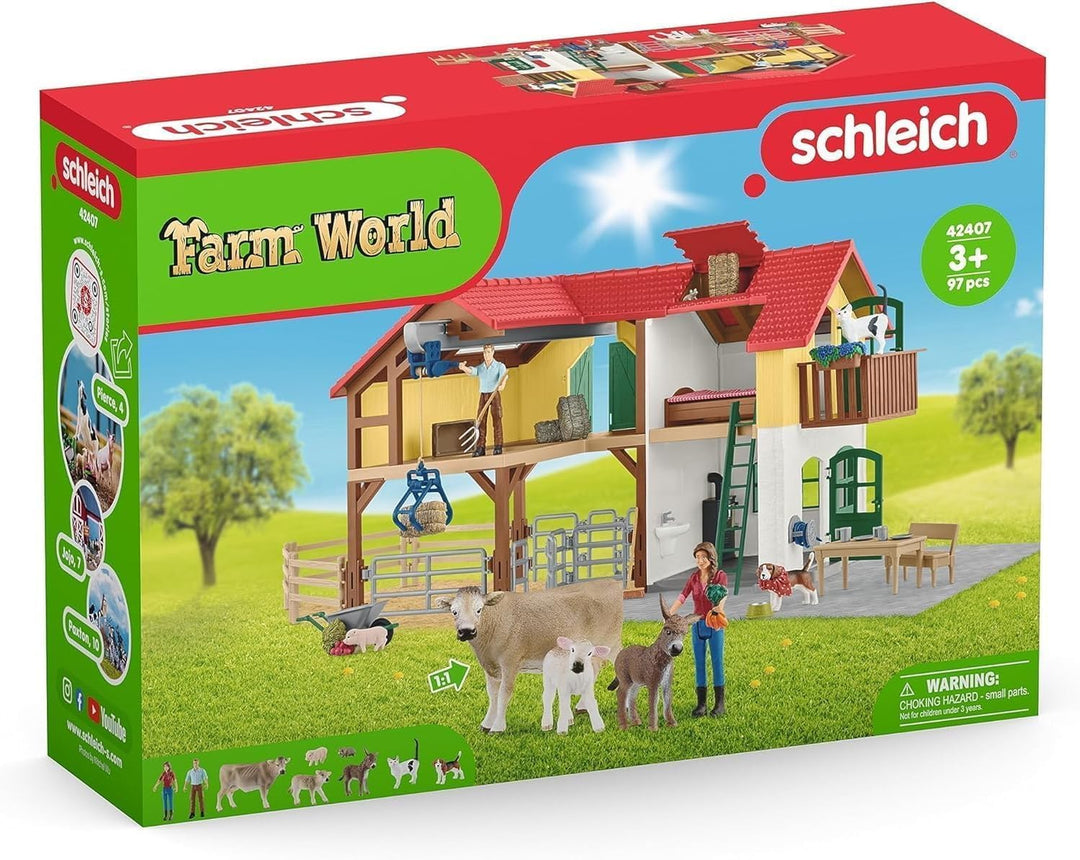 schleich 42407 Bauernhaus mit Stall und Tieren, für Kinder ab 3+ Jahren, FARM WORLD - Spielset neue