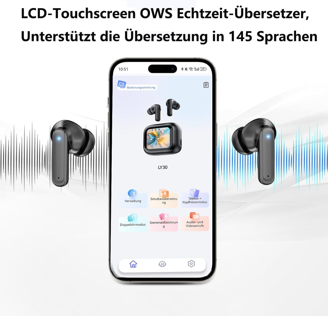 Ai Kopfhörer Übersetzer, Übersetzungskopfhörer, 144+ Sprachen Kopfhörer Übersetzer Echtzeit mit App,