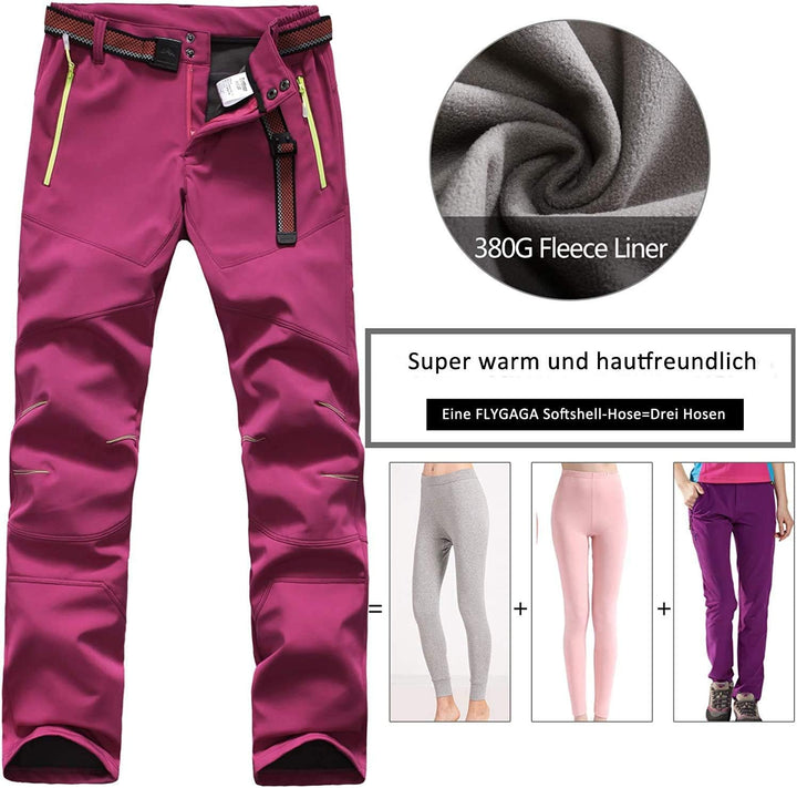 FLYGAGA Damen Outdoorhose Softshellhose Wanderhose Gefüttert Fleece Warm Wasserdicht Winddicht Softs