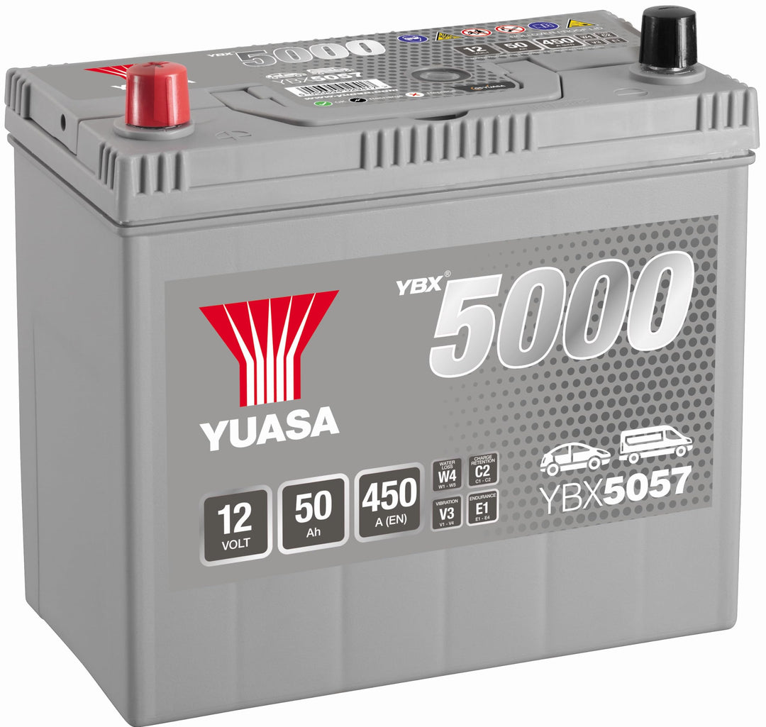 Yuasa YBX5057 Hochleistungs-Akku, 12 V, 50 Ah, 450 A, silberfarben