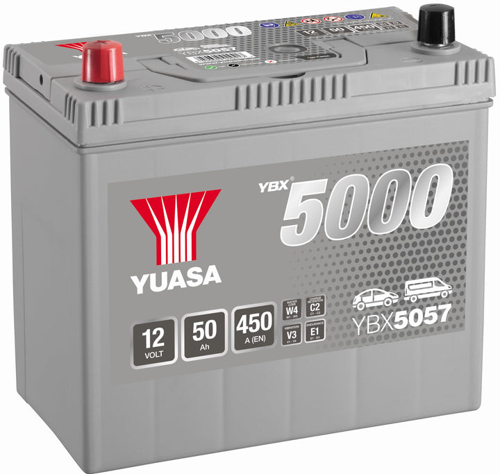 Yuasa YBX5057 Hochleistungs-Akku, 12 V, 50 Ah, 450 A, silberfarben
