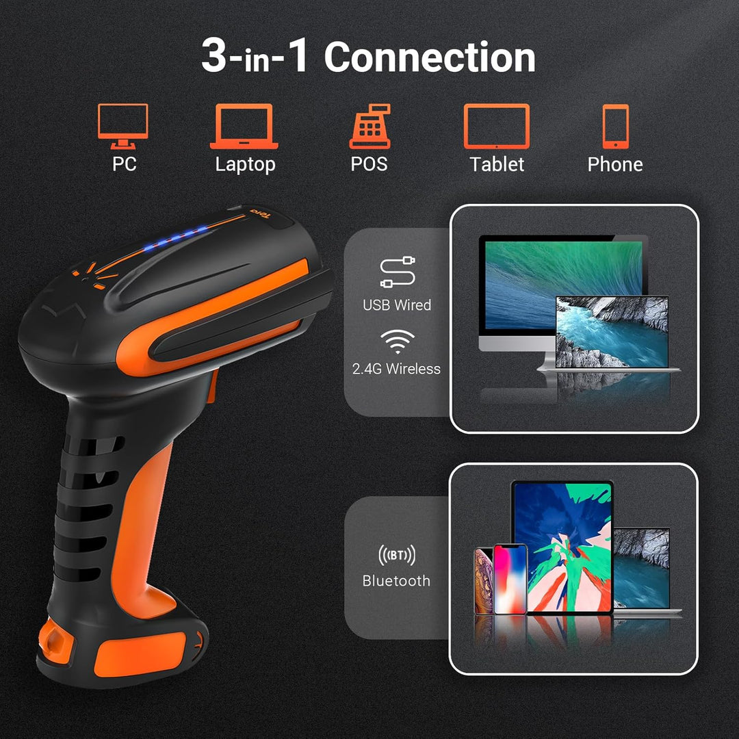 Tera Pro 3 in 1 Barcodescanner Kabellos QR 2D 1D Bluetooth Wireless 2,4G & Kabelgebunden USB-C Indus