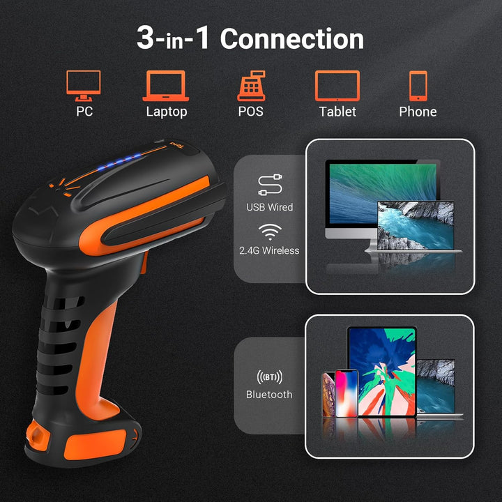 Tera Pro 3 in 1 Barcodescanner Kabellos QR 2D 1D Bluetooth Wireless 2,4G & Kabelgebunden USB-C Indus