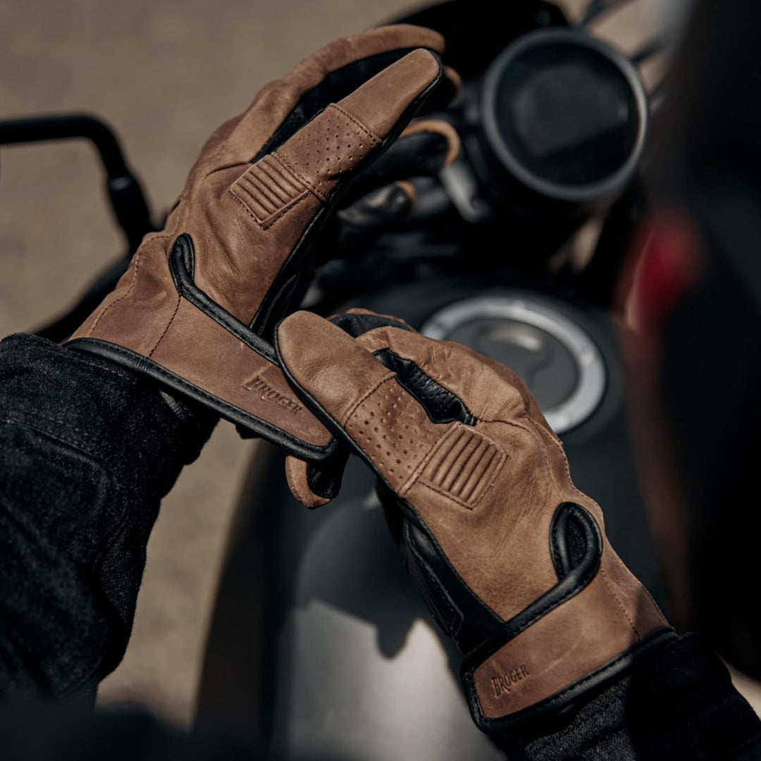 BROGER Ohio Motorradhandschuhe Herren | Rindsleder und Känguru Leder | Knox SPS Protektoren | Stossa