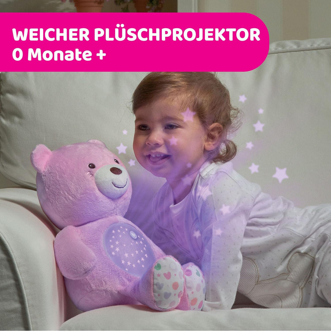 Chicco First Dreams Baby Bär Plüsch-Teddybär, weicher Projektor mit Nachtlicht, Lichteffekten und en
