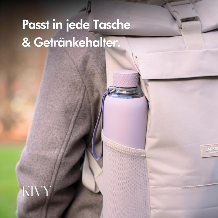 KIVY Glas Trinkflasche 1l mit Silikonschutz [KOHLENSÄURE GEEIGNET] Glasflasche 1 Liter - Wasserflasc