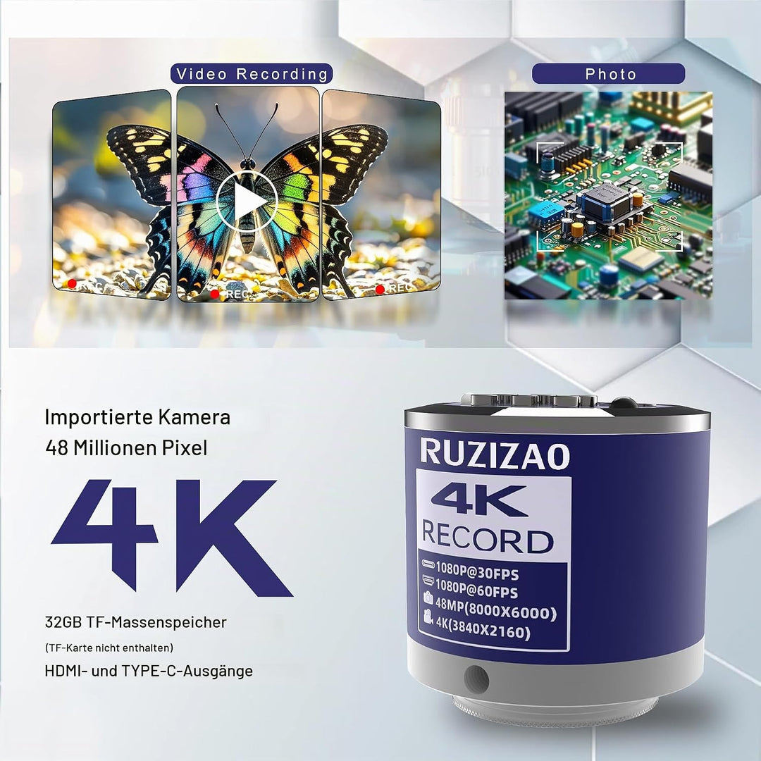 Digital Mikroskop, 48MP 4K 1080P HDMI Typ-C/USB Industrielle Video Digitales Mikroskop Kamera, 150X