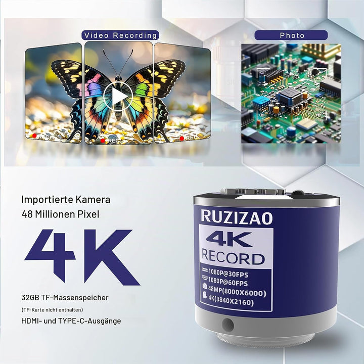 Digital Mikroskop, 48MP 4K 1080P HDMI Typ-C/USB Industrielle Video Digitales Mikroskop Kamera, 150X