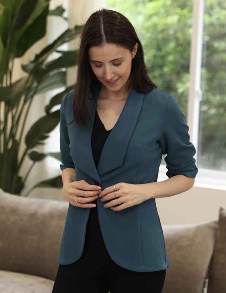 Zeagoo Damen Blazer Elegant 3/4 Arm Business Longblazer Slim Fit Revers Blazer Sakko Casual Arbeit B