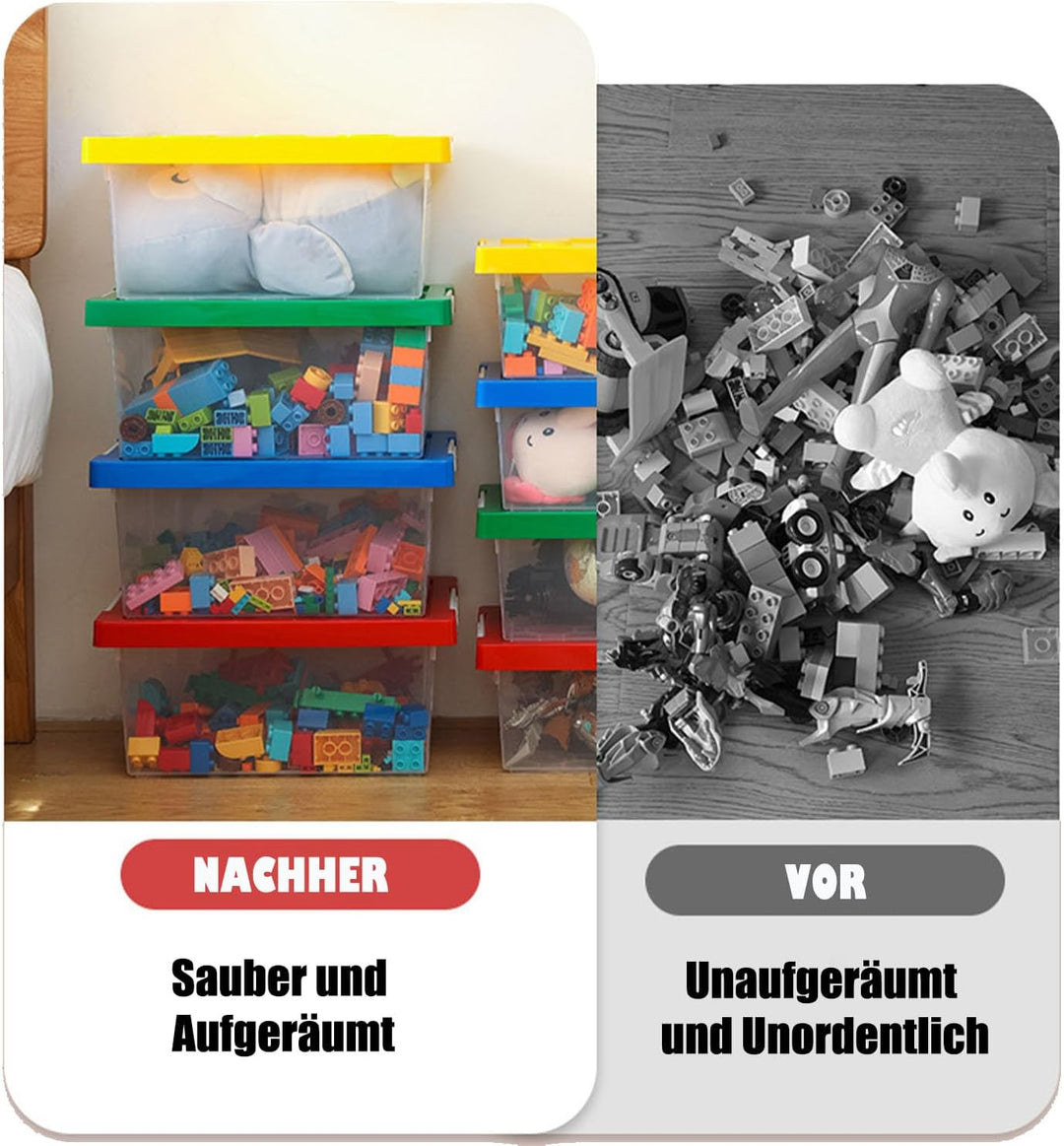 Aufbewahrungsboxen mit Deckel für Bausteine, Spielzeugkiste mit Abnehmbares Tablett und Bauplatte, S