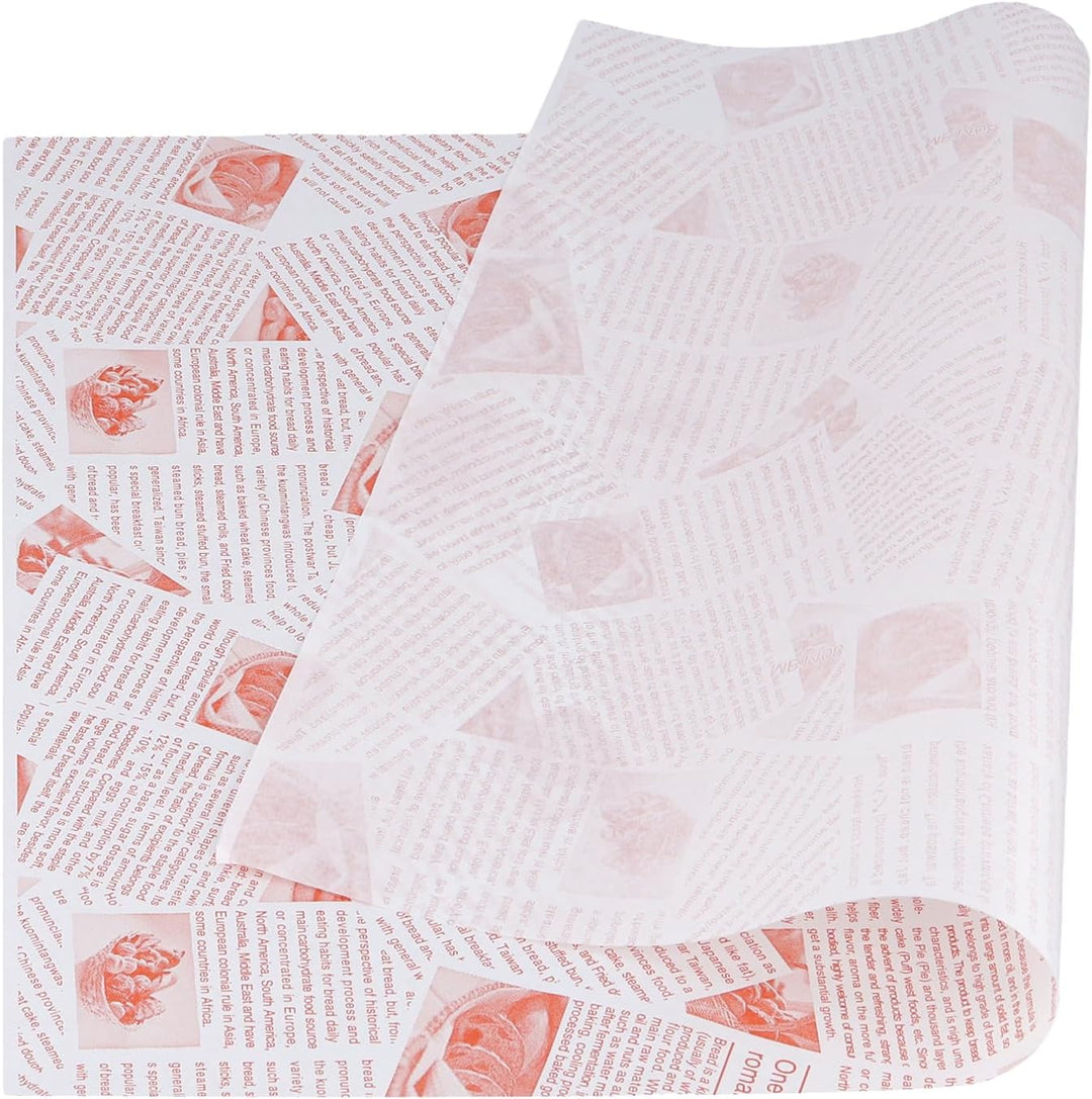 300 Stück Deli Papierblätter 38 x 28cm, Bedrucktes Backpapier Zuschnitte Zeitungsoptik, Pommes Papie