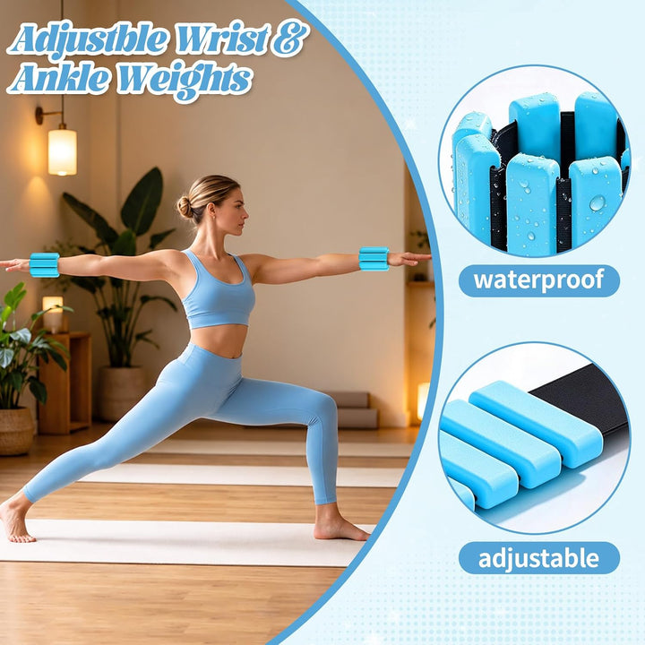 19PCS Pilates Set für Zuhause, Hellblaues Komplett-Set mit Yoga Block