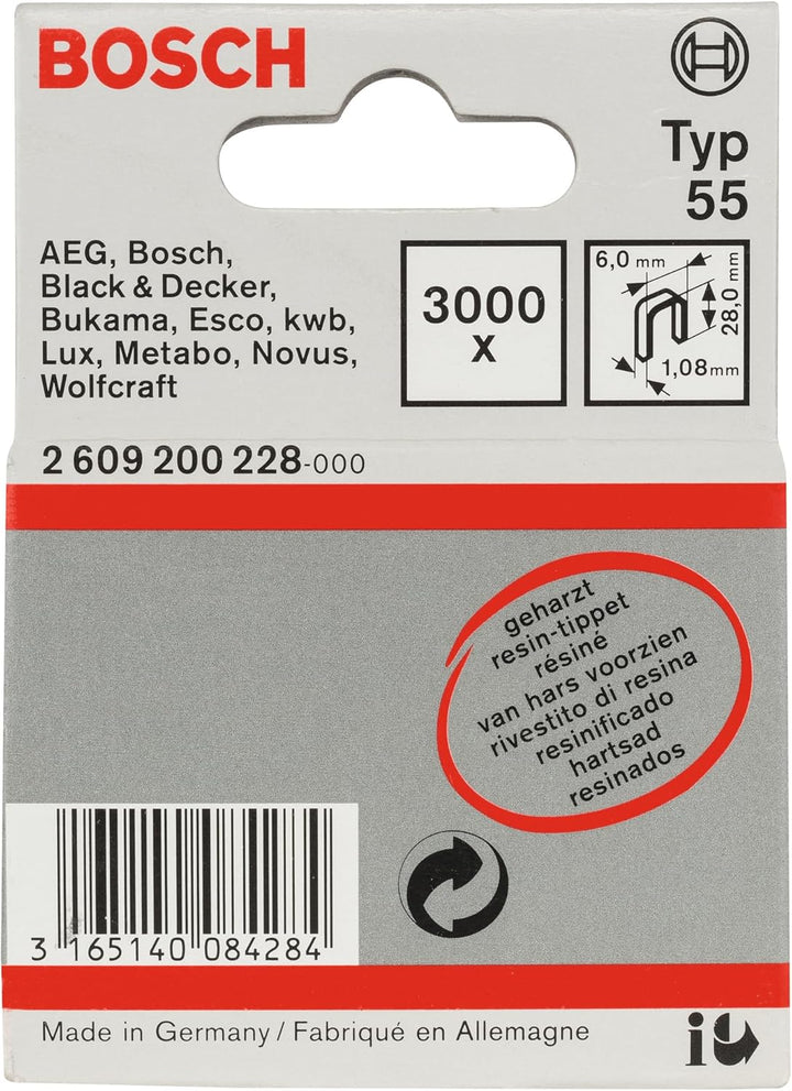 Bosch Professional Zubehör 2 609 200 228 Schmalrückenklammer Typ 55 geharzt 6 x 1,08 x 28 mm