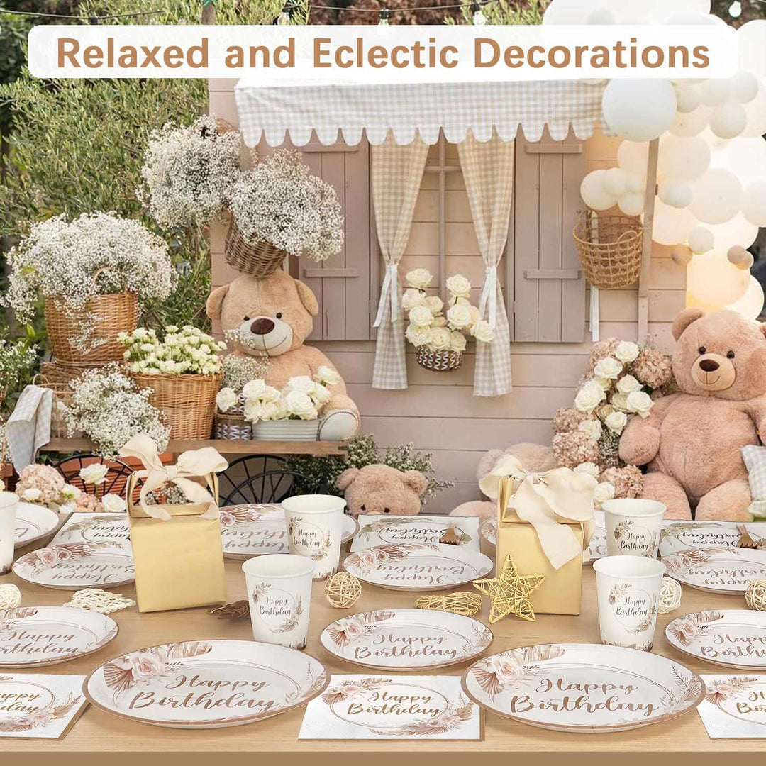 Partygeschirr Set Geburtstag für 25 Gäste, 125pcs Bohème-Stil Wiederverwendbare Partygeschirr Set Ge