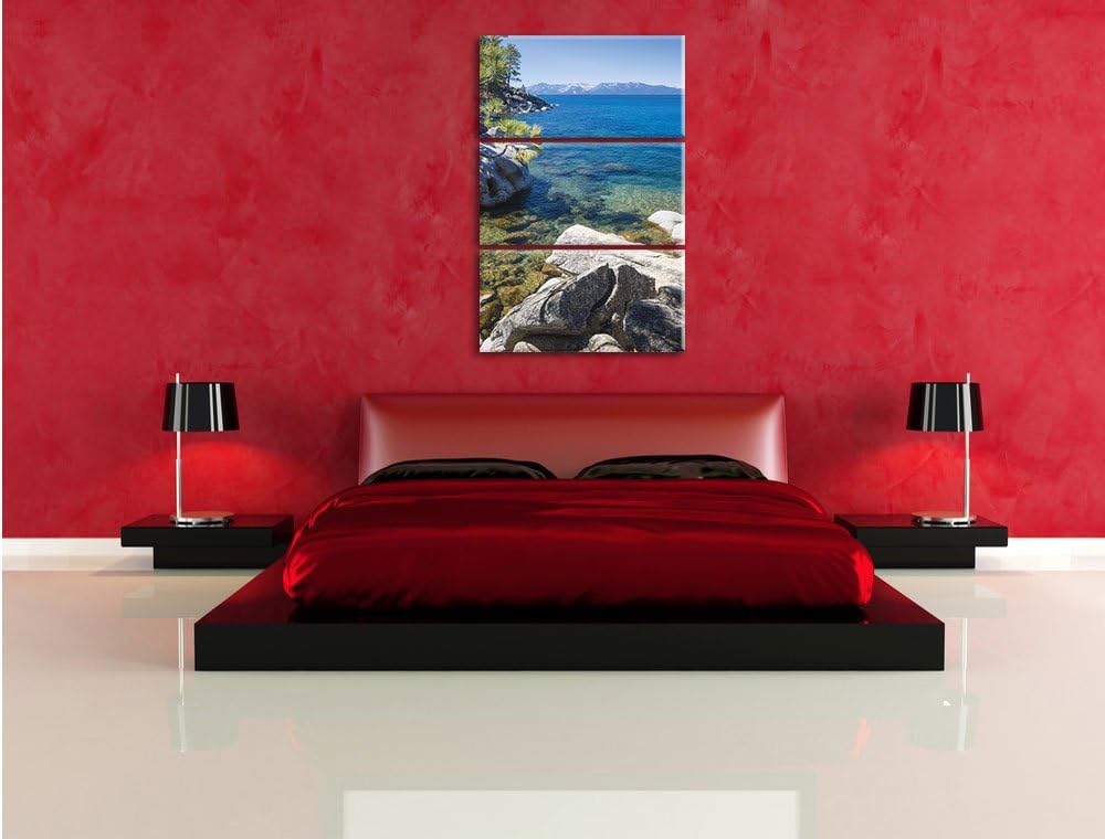 Pixxprint Steinbucht im Mittelmeer als Leinwandbild/Grösse: 3 Teilig (120x80) cm/Wandbild/Kunstdruck