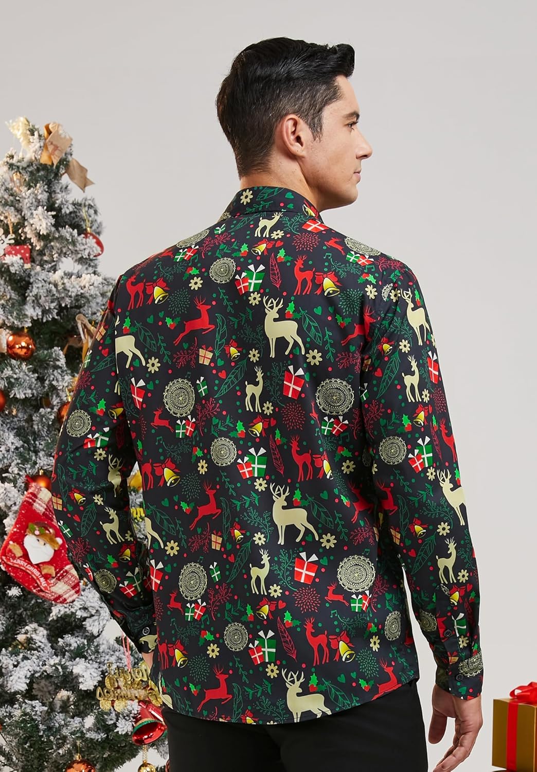 HISDERN Weihnachtshemden für Herren, langärmelig, Button-Down-Shirt, Urlaub, lustige Weihnachts-Shir