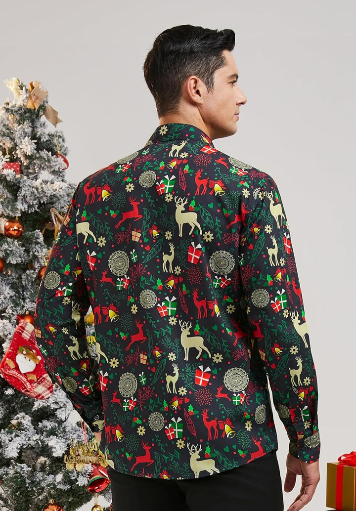 HISDERN Weihnachtshemden für Herren, langärmelig, Button-Down-Shirt, Urlaub, lustige Weihnachts-Shir