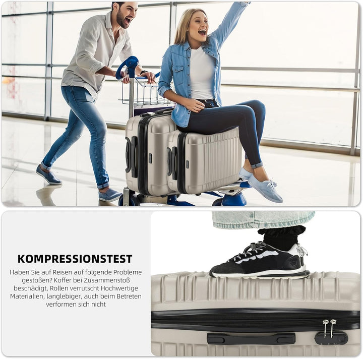 BEIBYE 2088 Zwillingsrollen Reisekoffer Koffer Trolleys Hartschale M-L-XL-Set (Champagner, L) Champa