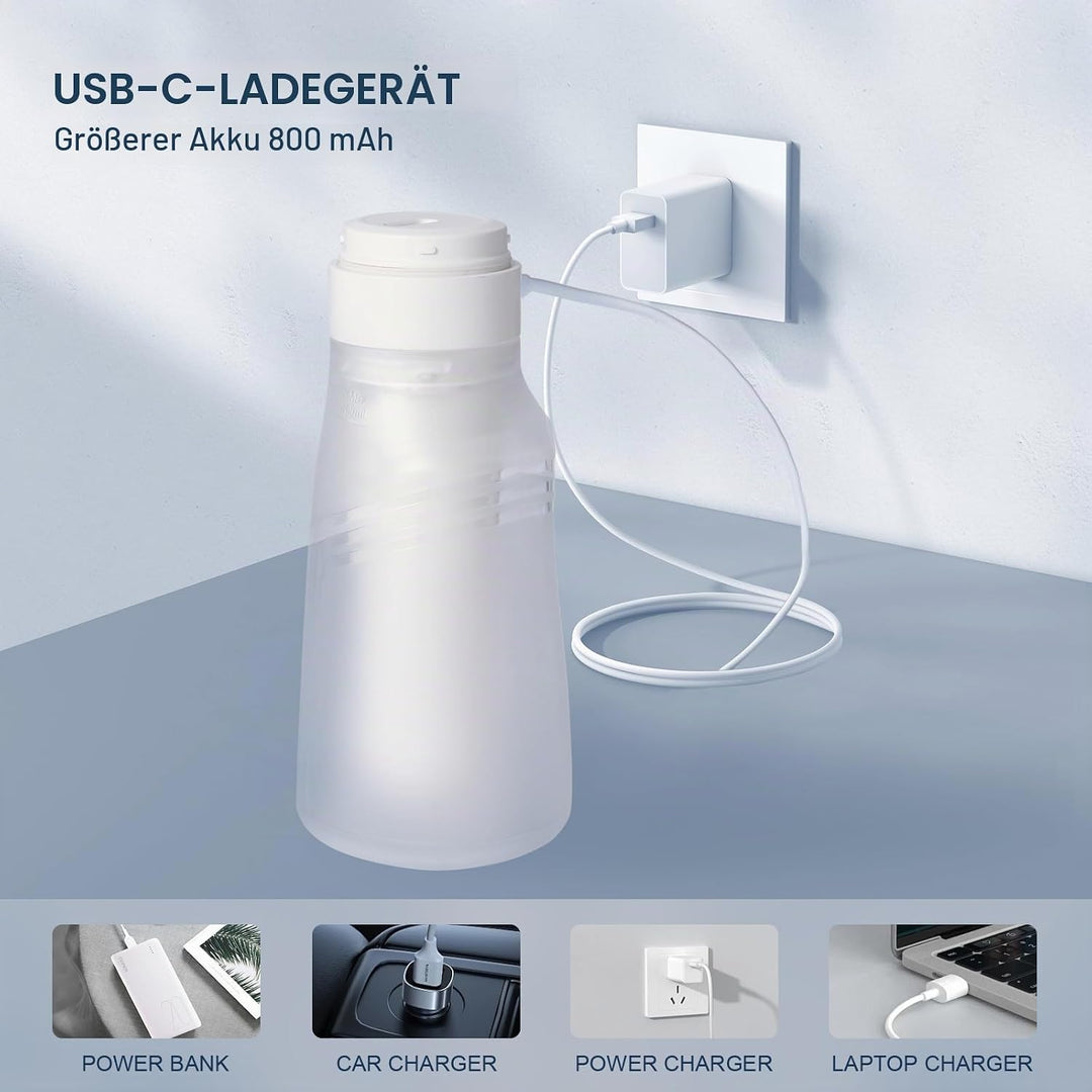 Tragbares Bidet für Reisen - USB-C Wiederaufladbar, 3 Modi, 400 ml, Wasserdichter Sprüher + 2 Düsen
