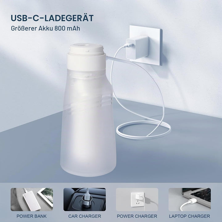 Tragbares Bidet für Reisen - USB-C Wiederaufladbar, 3 Modi, 400 ml, Wasserdichter Sprüher + 2 Düsen