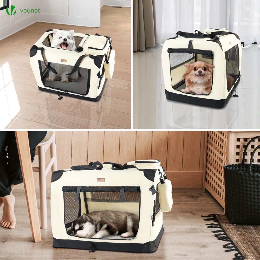 VOUNOT Hundebox faltbar, Transportbox Katze Hunde, Hundetasche, Oxford-Gewebe, Netzstoff, Atmungsakt