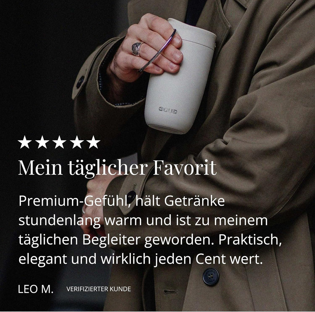 EQUA Thermobecher 300ml, Edelstahl, doppelisoliert, bis zu 4h heiss,100% dicht, schwarz, Schwarz