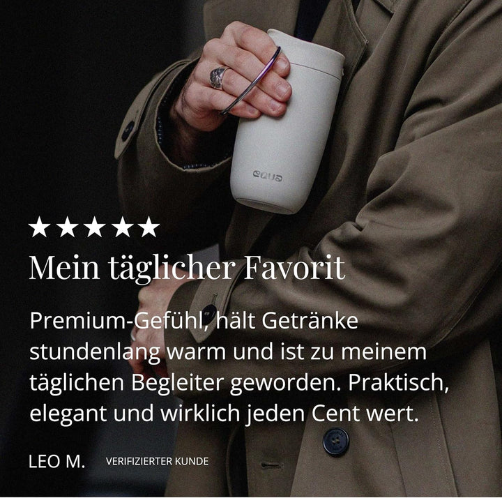 EQUA Thermobecher 300ml, Edelstahl, doppelisoliert, bis zu 4h heiss,100% dicht, schwarz, Schwarz