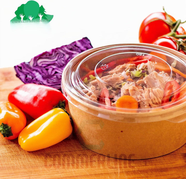 Commerline 1100ml Bio Salatschale Salatschalen | 150 Stk. Salat Schale Schalen Bowl Einweg mit Decke