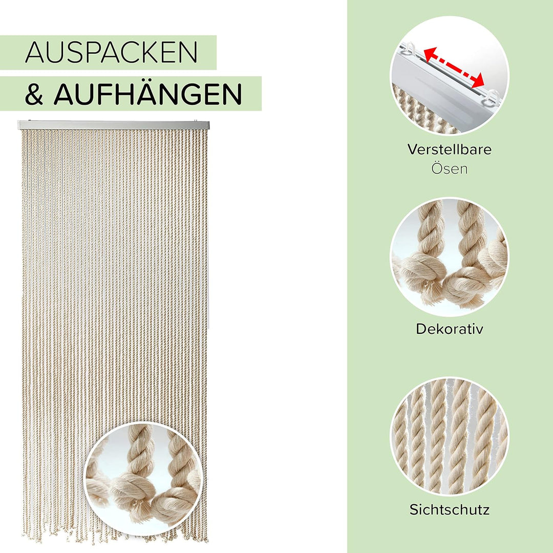 Kobolo Seilvorhang Türvorhang MARITIM 54 Stränge Dekovorhang - 90 x185/195 cm - Beige