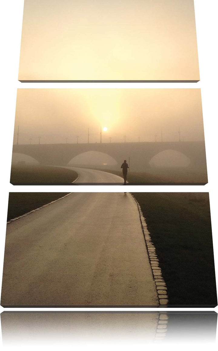 Pixxprint Läufer im Morgengrauen als Leinwandbild/Grösse: 3 Teilig (120x80) cm/Wandbild/Kunstdruck/f