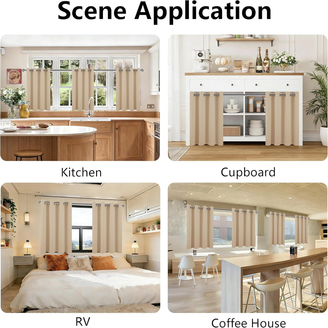 DWCN Beige Verdunkelungsvorhänge für Kleine Fenster 2er Set 120 x 90 (HxB), Vorhänge Blickdicht für