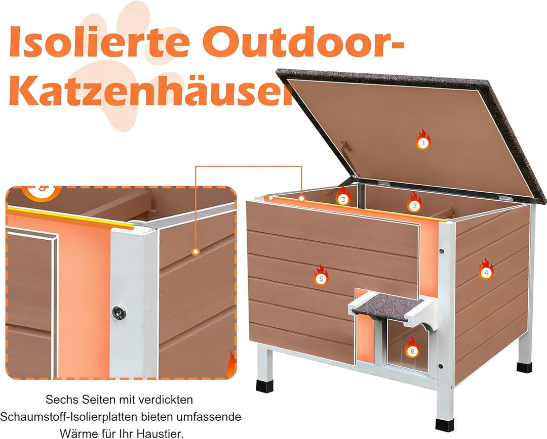 HiCaptain 100% Vollisoliert Katzenhaus mit 6-Seiten Schaum,Wetterfeste Katzenhütte draussen für mehr