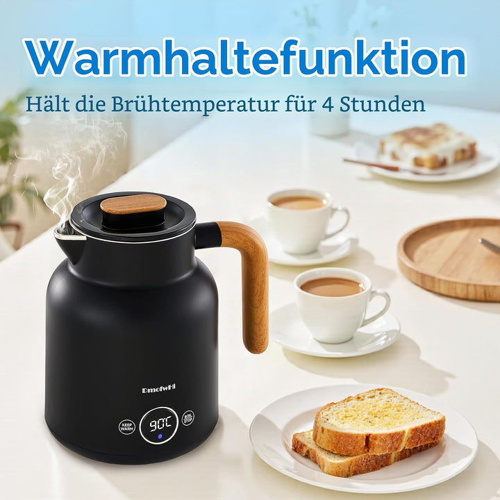 DmofwHi Edelstahl Wasserkocher mit Temperatureinstellung | 1.0L, 1000W | Teekocher mit Temperaturanz