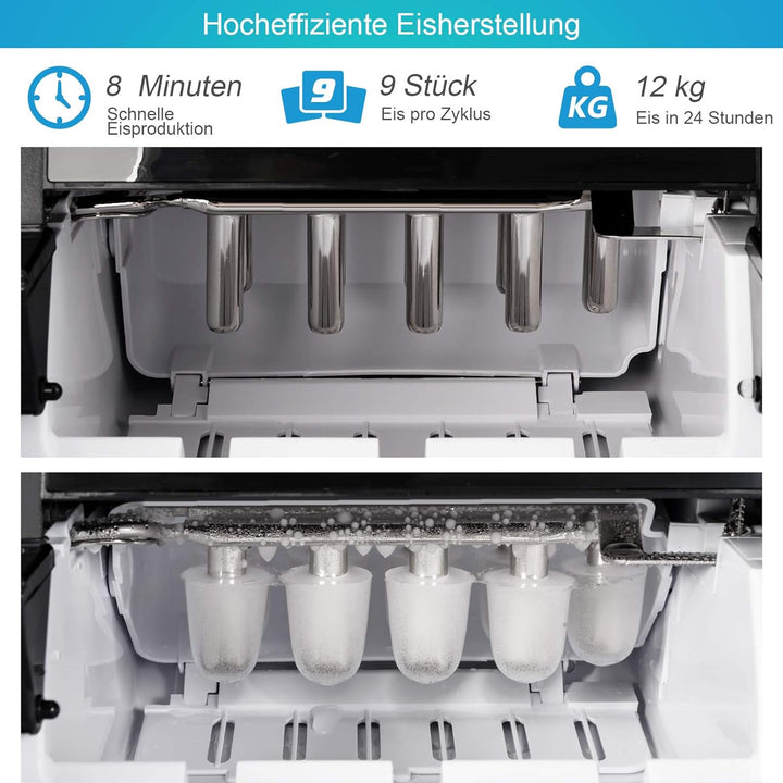 COSTWAY 1,85L Eiswürfelmaschine 12kg/24H, Ice Maker 9 Eiswürfel in 8 min, Eismaschine Eiswürfelberei