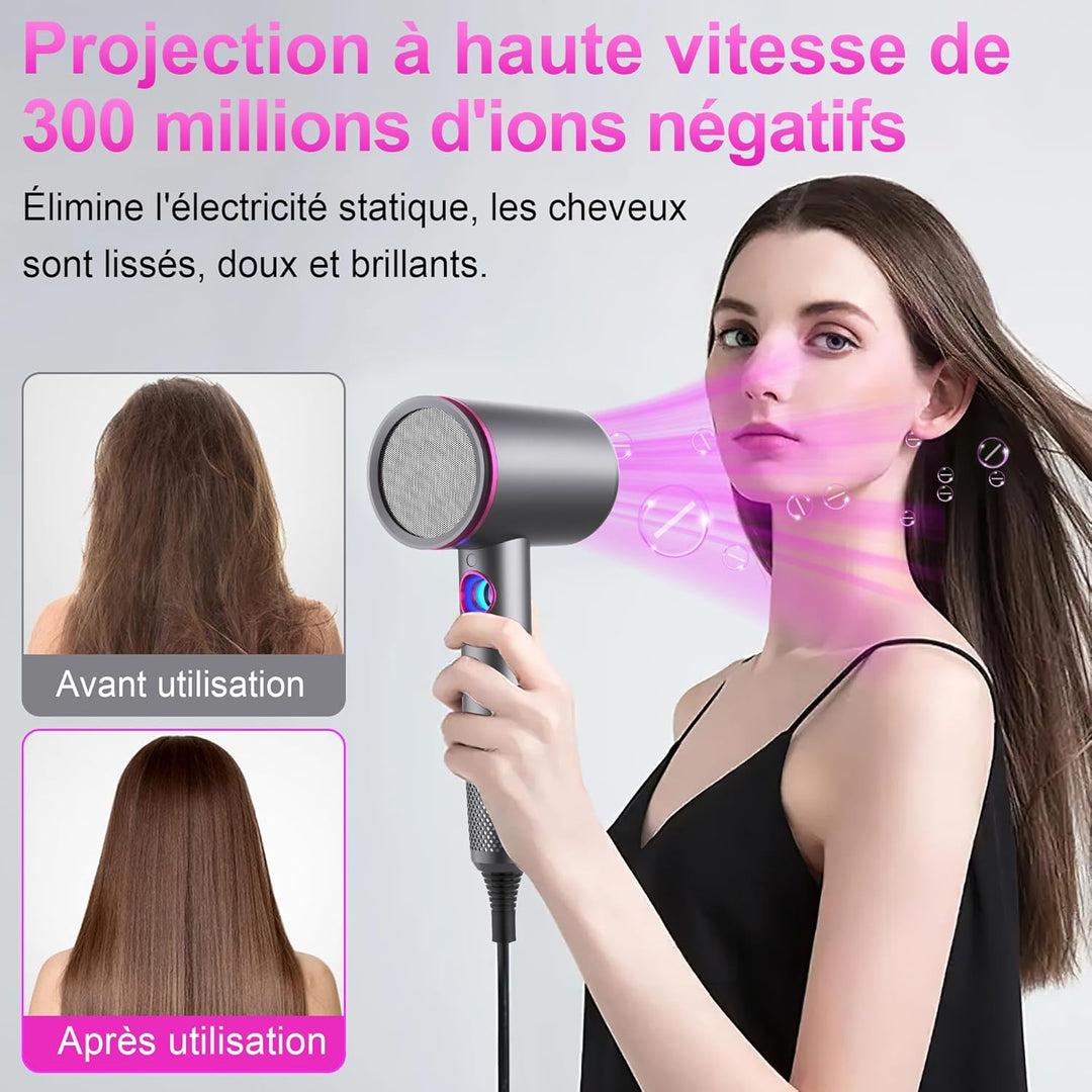 Tisoutec Föhn,Fön,Haartrockner Profi Ionen mit AC Motor 2400W Reisefön Diffusor|Haarfön 4-in-1|Heiss