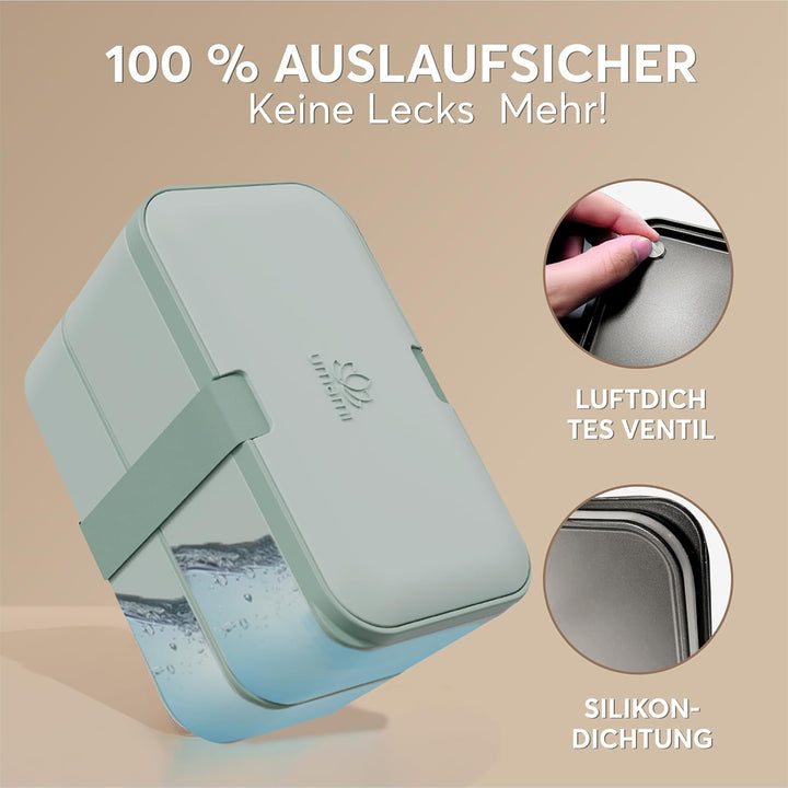 Umami Lunchbox Erwachsene, Verschachtelbar Auslaufsichere Bento Box mit 4 Bestecke & Fächern, Brotdo