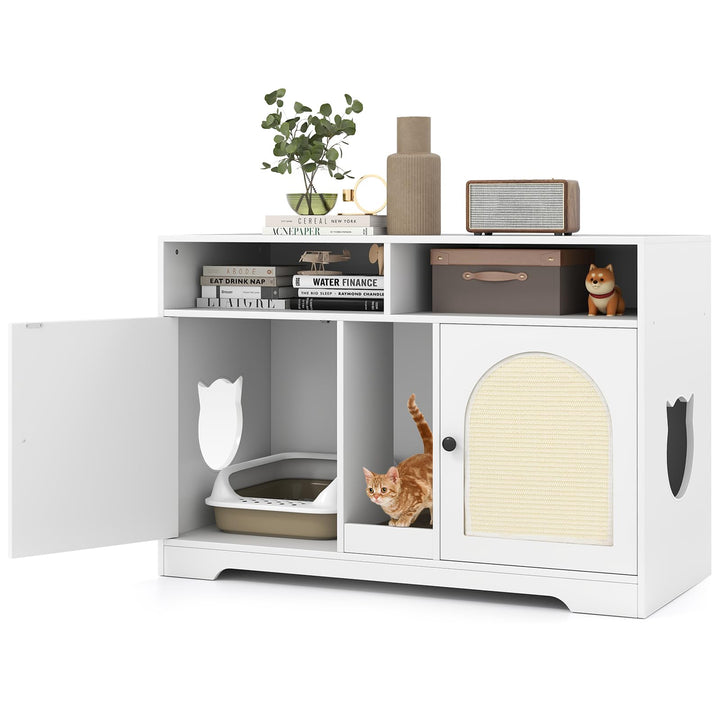 COSTWAY Katzenschrank für Katzentoilette, Katzenklo Schrank mit 2 Türen, Kratzbrett, Eingang, 2 Sisa
