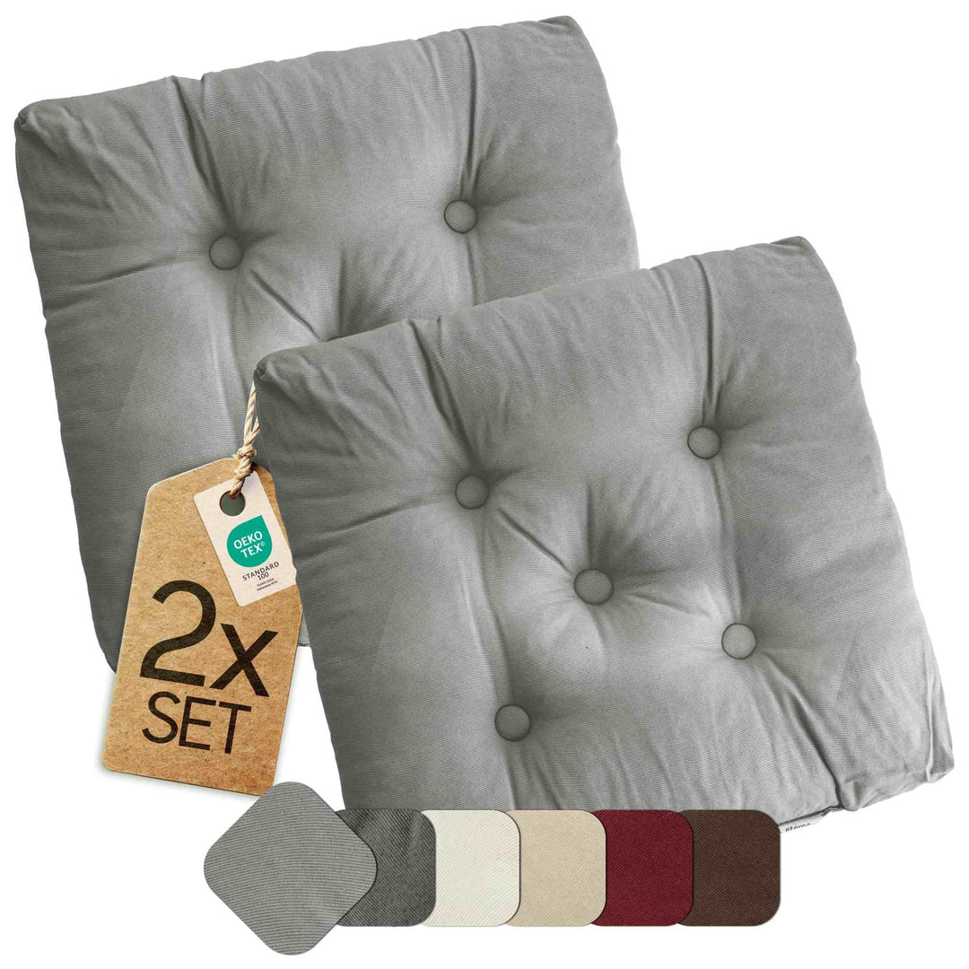 etérea Sitzkissen 42x42 cm 2er Set - Grau 8 cm hoch - Bodenkissen für Indoor, Outdoor, Küche, Garten